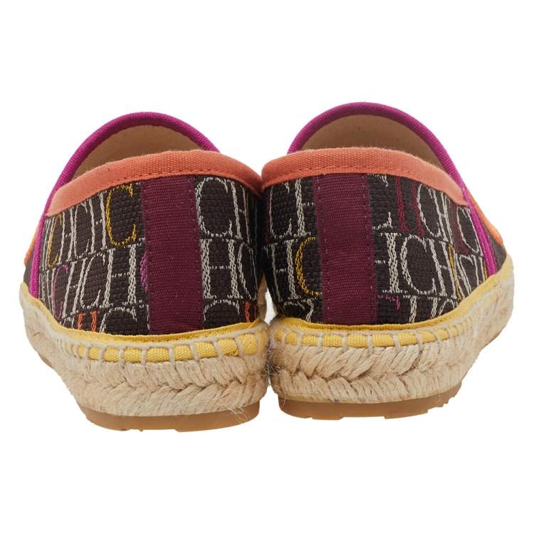 Pre Owned Carolina Herrera Brown  Logo Embroidered Fabric Cap Toe Espadrilles Flats Size 35