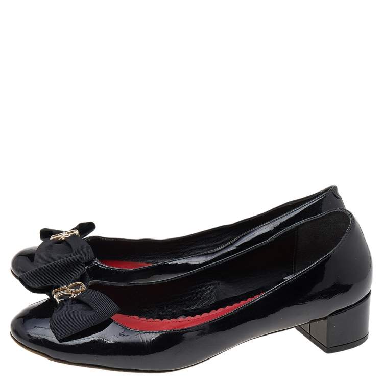 Pre Owned CH Carolina Herrera Black Patent Leather Bow Pumps Size 40