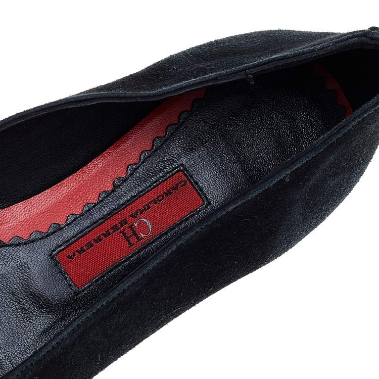 Pre Owned CH Carolina Herrera Black-Red Suede and Leather Ballerina Flats Size 37