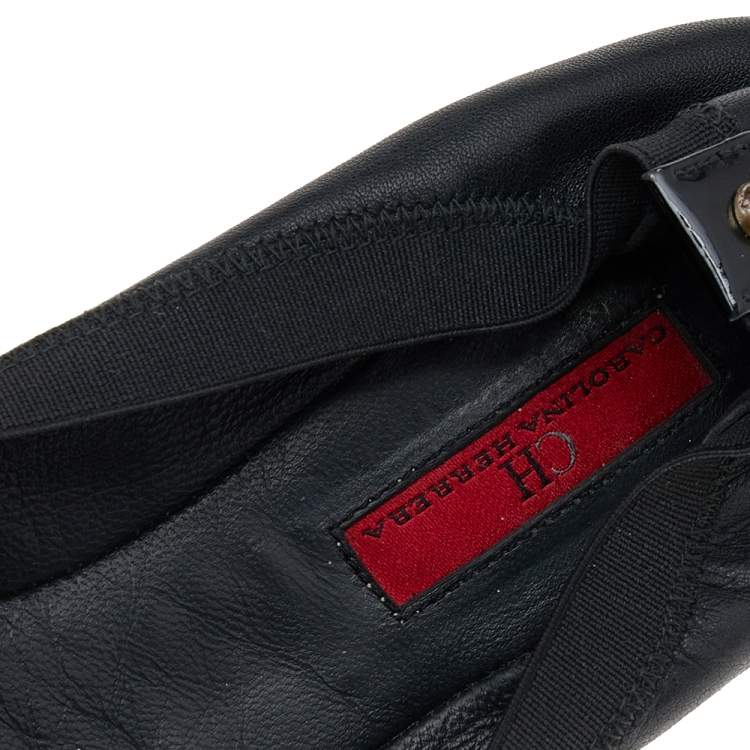 Pre Owned Carolina Herrera Black Patent And Leather Ballet Flats Size 39