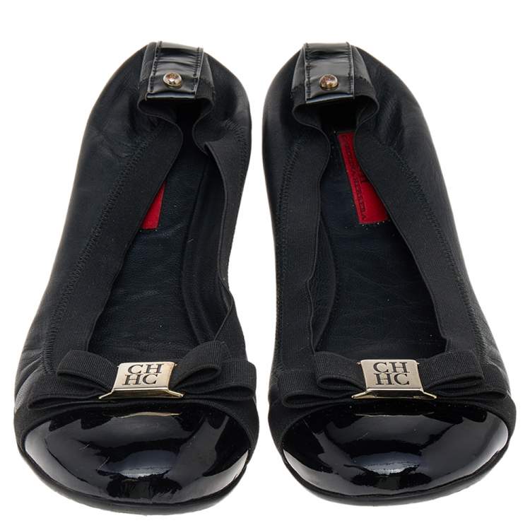 Pre Owned Carolina Herrera Black Patent And Leather Ballet Flats Size 39