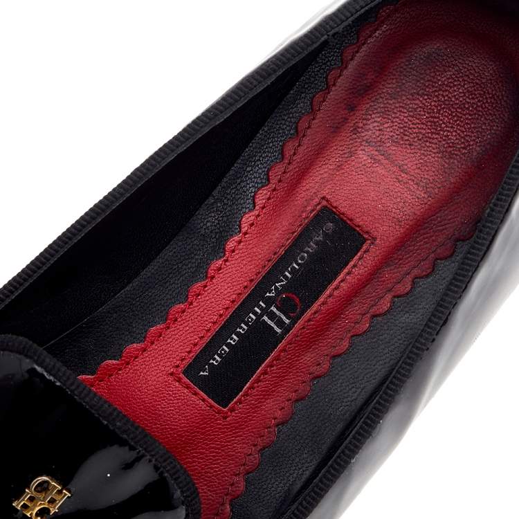 Pre Owned CH Carolina Herrera Black Patent Leather Smoking Loafers Size 37