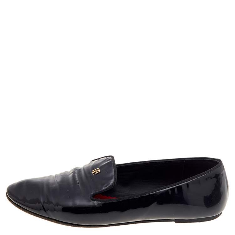 Pre Owned CH Carolina Herrera Black Patent Leather Smoking Loafers Size 37