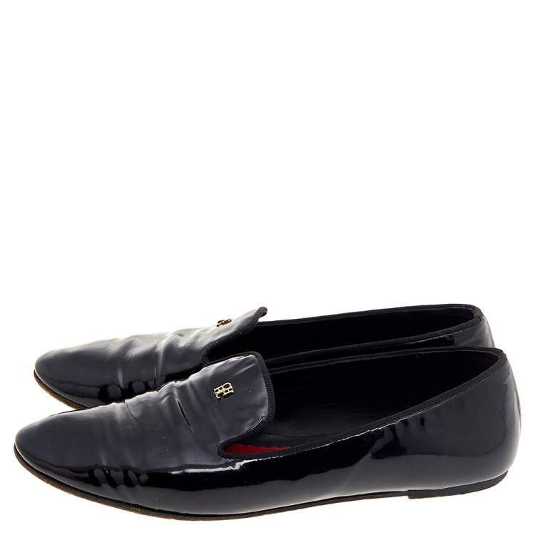 Pre Owned CH Carolina Herrera Black Patent Leather Smoking Loafers Size 37