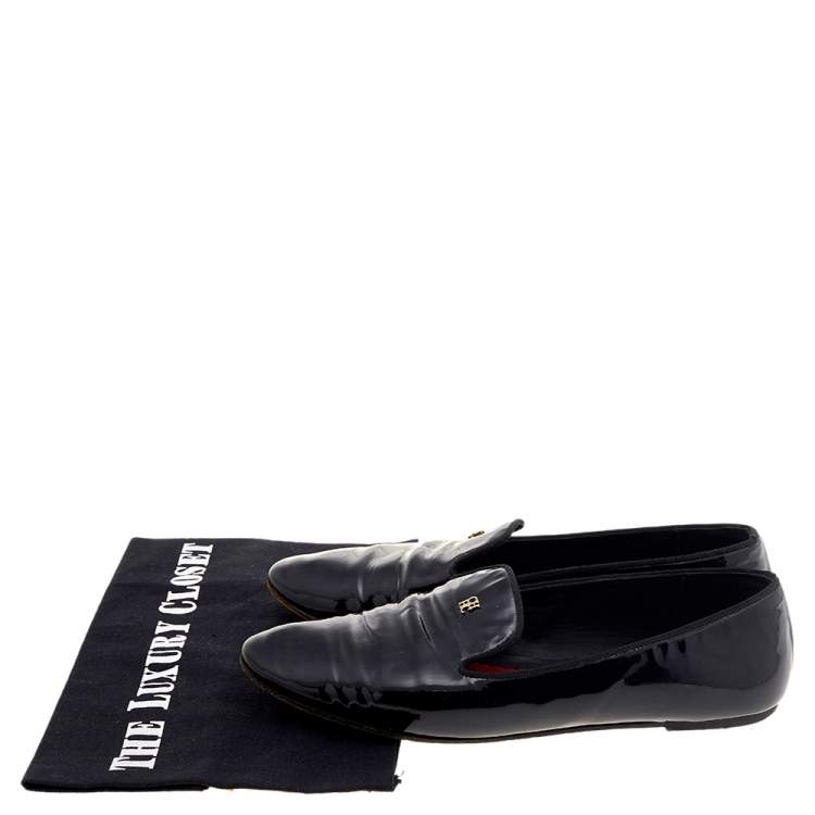 Pre Owned CH Carolina Herrera Black Patent Leather Smoking Loafers Size 37