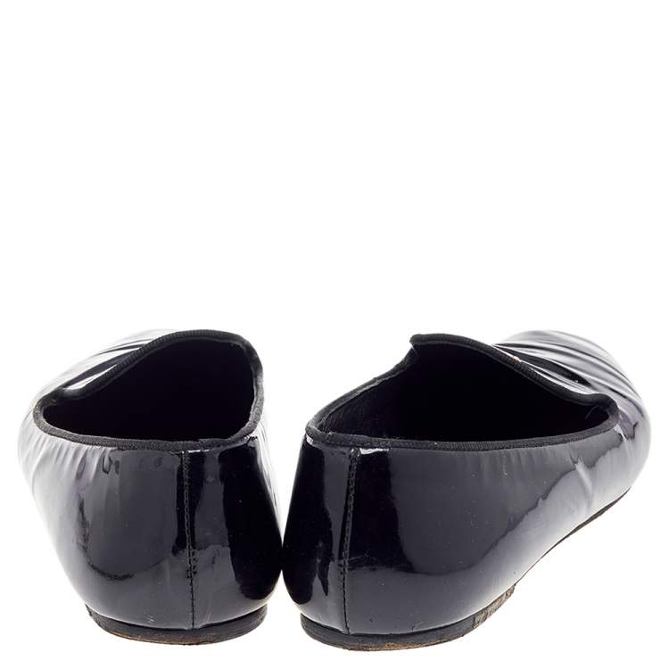 Pre Owned CH Carolina Herrera Black Patent Leather Smoking Loafers Size 37