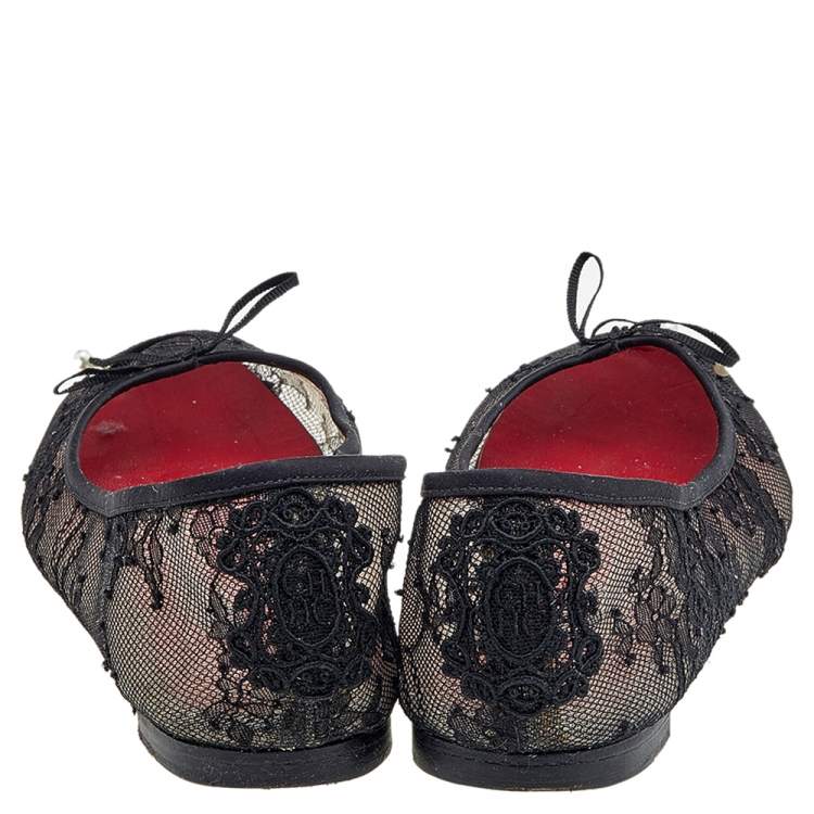 Pre Owned CH Carolina Herrera Black Lace Bow Ballet Flats Size 40