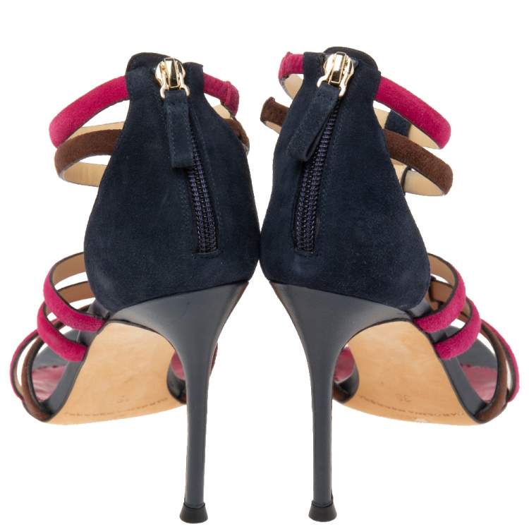 Pre Owned CH Caroline Herrera Multicolor Suede Ankle Strap Sandals Size 38