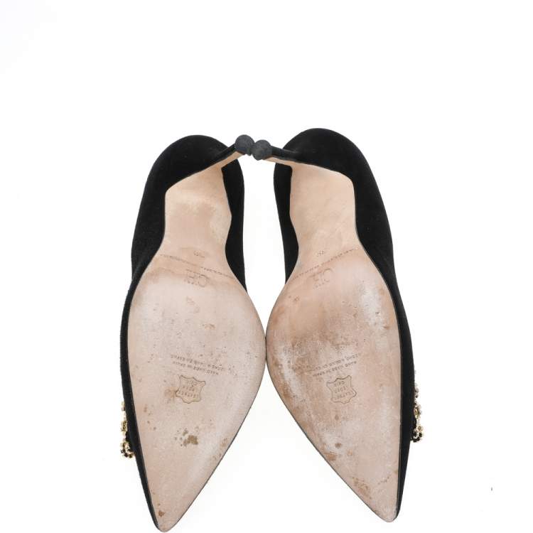 Pre Owned Carolina Herrera Black Suede Crystal Embellished Pointed Toe Pumps Size 39