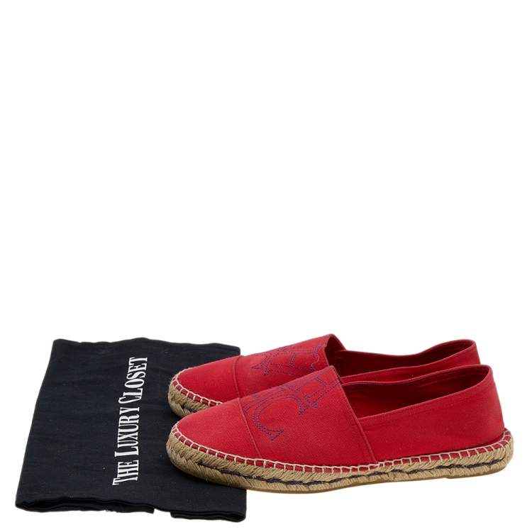 Pre Owned CH Carolina Herrera Red Canvas Espadrille Flats Size 39
