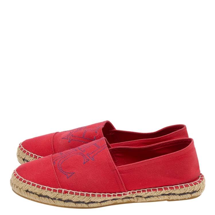 Pre Owned CH Carolina Herrera Red Canvas Espadrille Flats Size 39