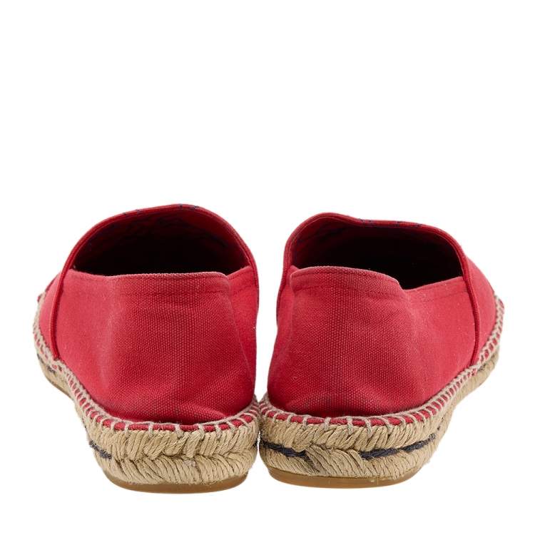 Pre Owned CH Carolina Herrera Red Canvas Espadrille Flats Size 39