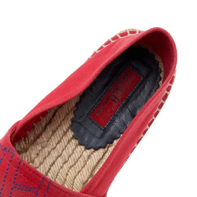 Pre Owned CH Carolina Herrera Red Canvas Espadrille Flats Size 39