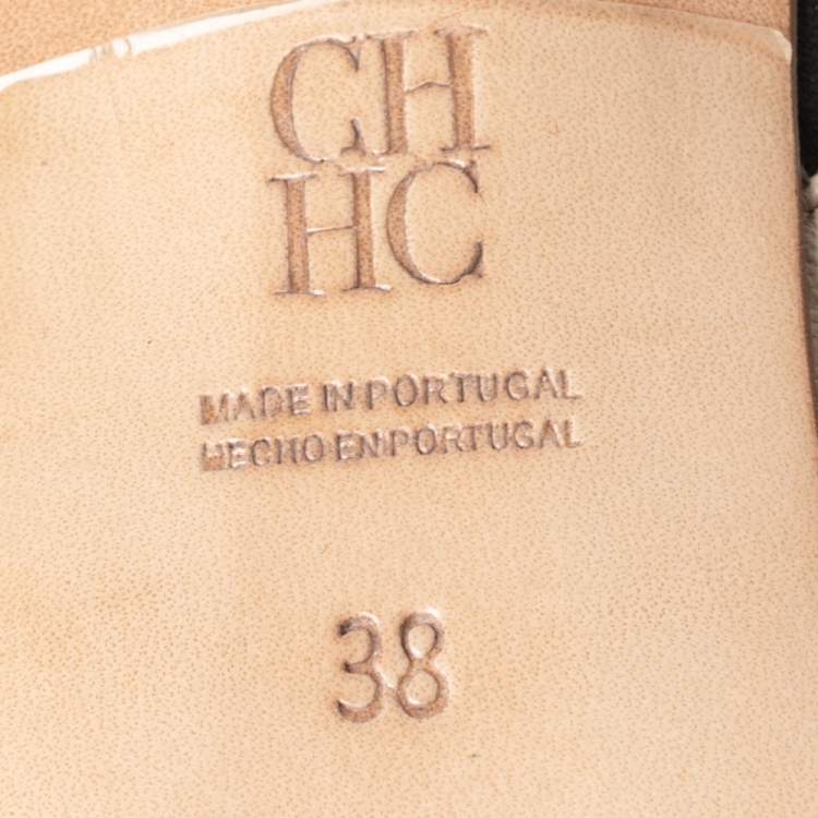 Pre Owned CH Carolina Herrera Black/Beige Leather Bow Detail Pointed-Toe Slingback Pumps Size 38