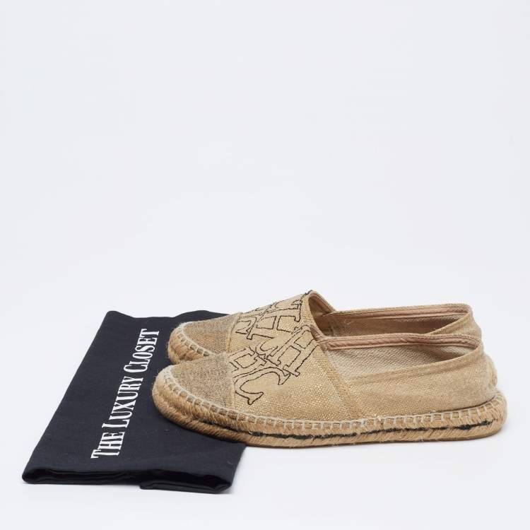 Pre Owned Carolina Herrera Metallic Gold Canvas Espadrille Flats Size 38