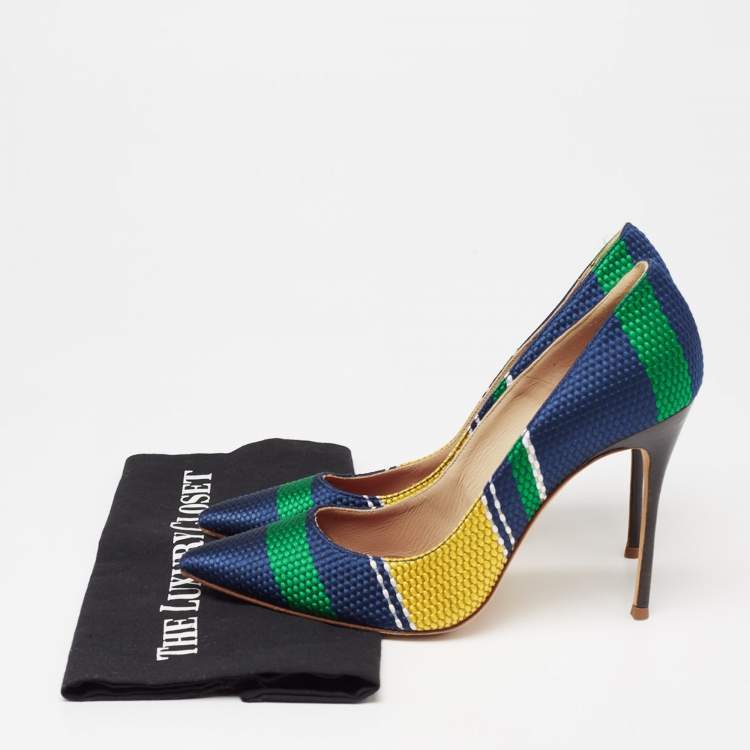 Pre Owned Carolina Herrera Multicolor Knit Fabric Pointed Toe Pumps  Size 40