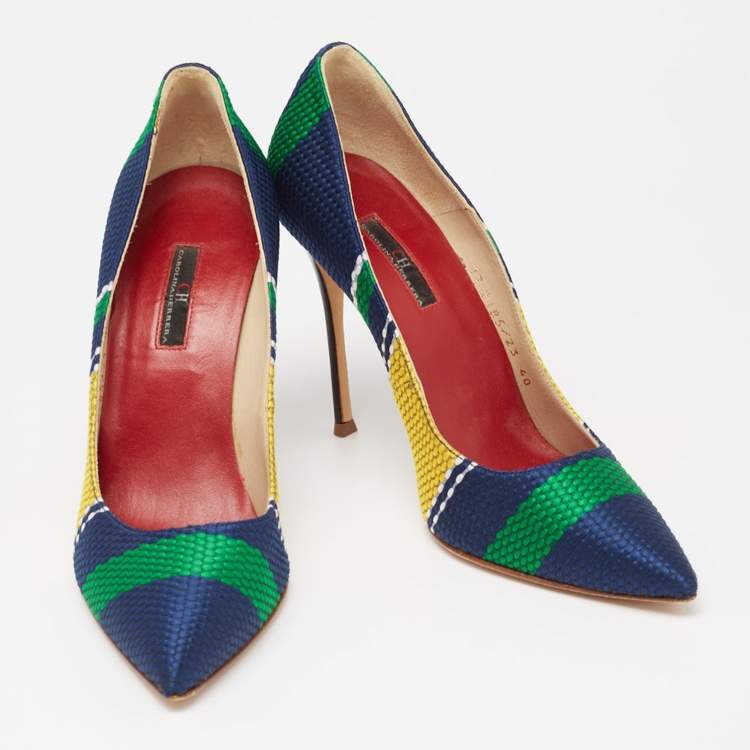 Pre Owned Carolina Herrera Multicolor Knit Fabric Pointed Toe Pumps  Size 40