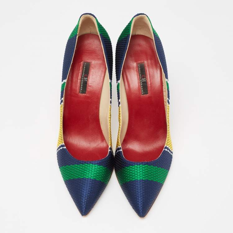 Pre Owned Carolina Herrera Multicolor Knit Fabric Pointed Toe Pumps  Size 40