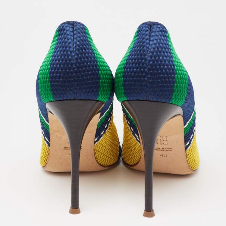 Pre Owned Carolina Herrera Multicolor Knit Fabric Pointed Toe Pumps  Size 40