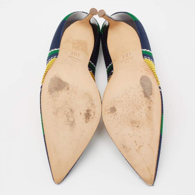 Pre Owned Carolina Herrera Multicolor Knit Fabric Pointed Toe Pumps  Size 40