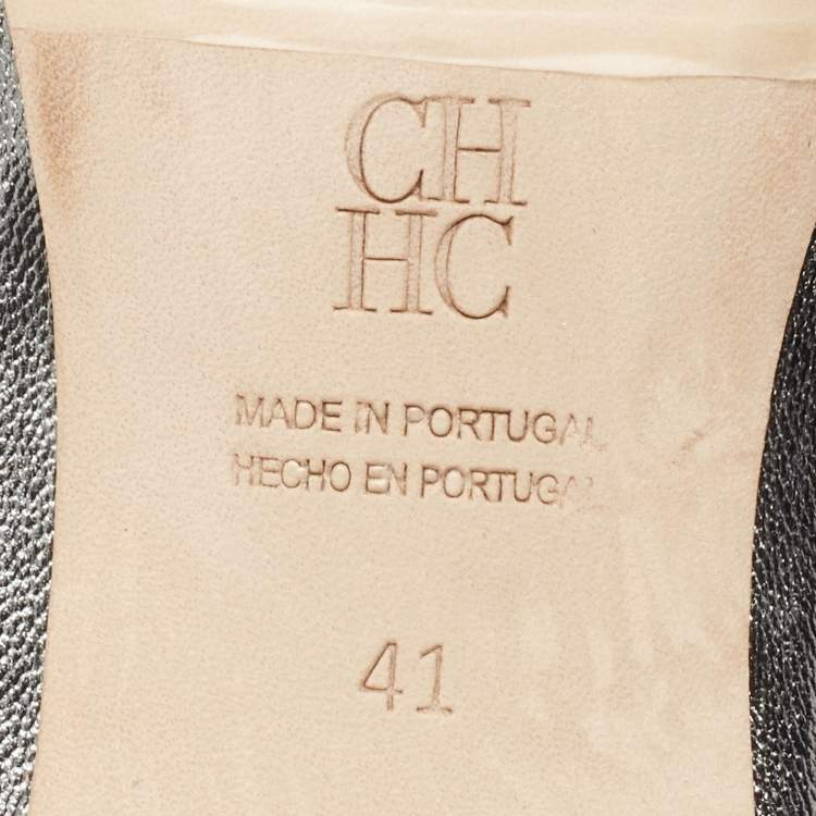 Pre Owned Carolina Herrera Silver Glitter Slides Sandals Size 41