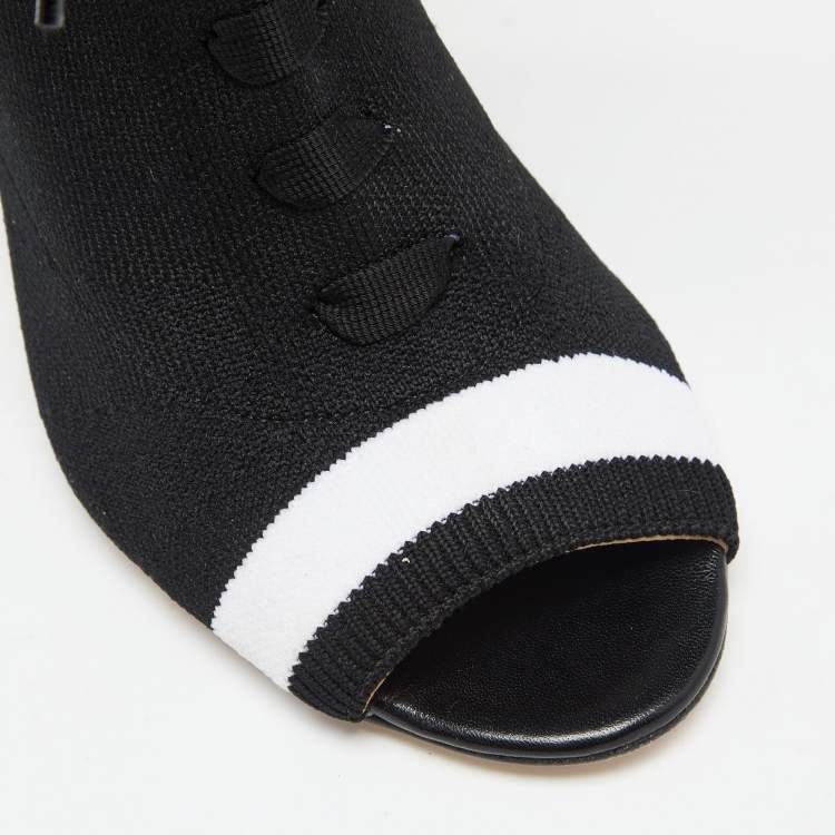 Pre Owned CH Carolina Herrera Black Knit Fabric Peep Toe Ankle Boots Size 36