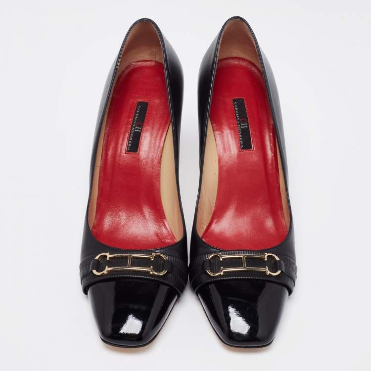 Pre Owned CH Carolina Herrera Black Leather and Patent CH Pumps Size 40