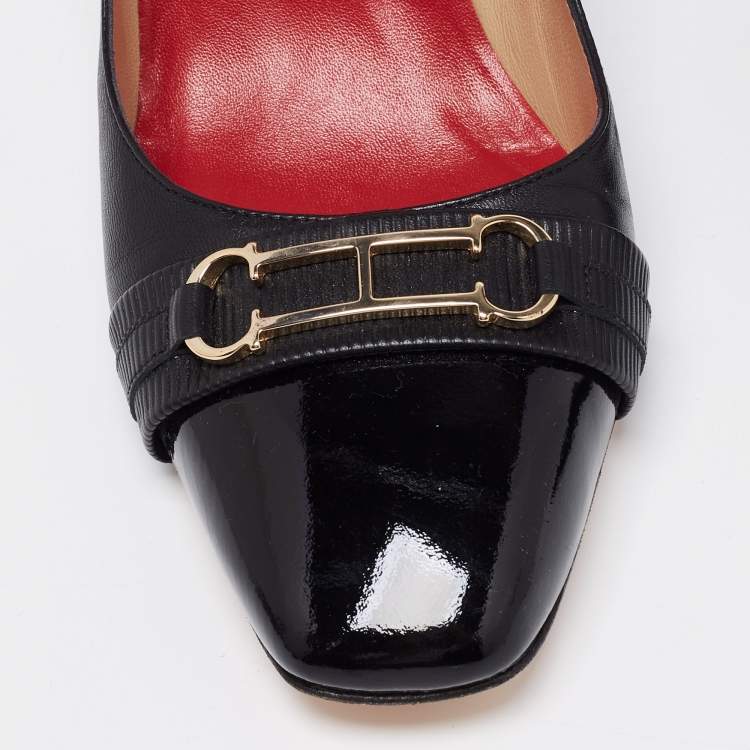 Pre Owned CH Carolina Herrera Black Leather and Patent CH Pumps Size 40