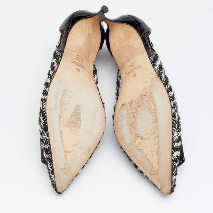 Pre Owned CH Carolina Herrera Black/White Fabric And Patent Leather Pointed Toe Pumps Size 40