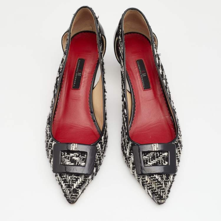 Pre Owned CH Carolina Herrera Black/White Fabric And Patent Leather Pointed Toe Pumps Size 40