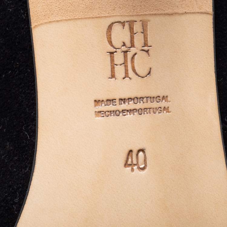 Pre Owned CH Carolina Herrera Black Suede And Patent Leather Cap Pointed Toe Pumps Size 40 