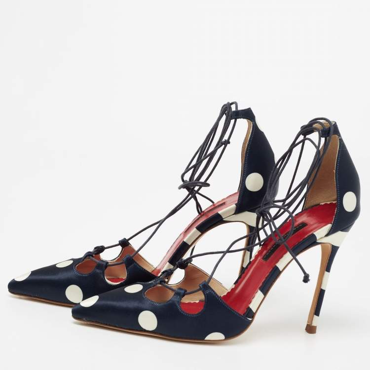 Pre Owned CH Carolina Herrera Navy Blue/White  Satin Polka Dot D'orsay Pumps Size 39