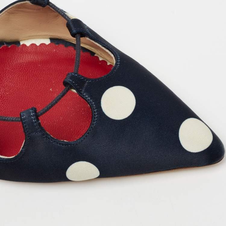 Pre Owned CH Carolina Herrera Navy Blue/White  Satin Polka Dot D'orsay Pumps Size 39