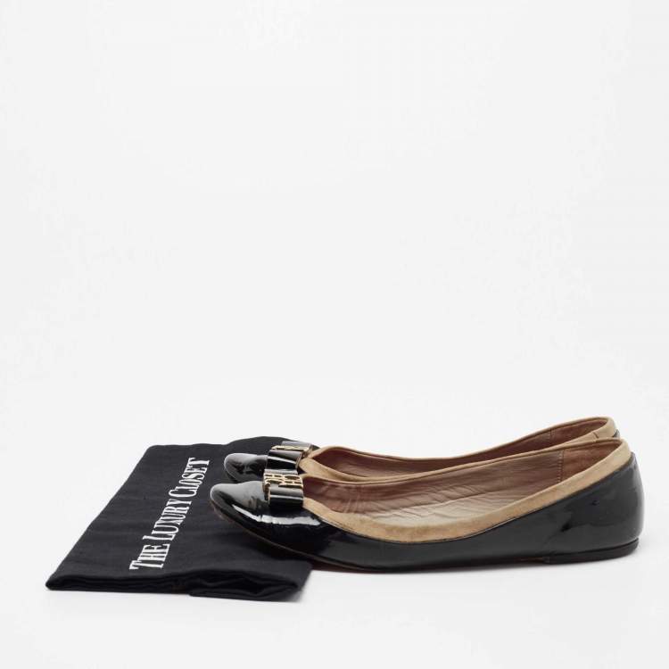 Pre Owned CH Carolina Herrera Black/Beige Patent leather And Suede Ballet Flats Size 40