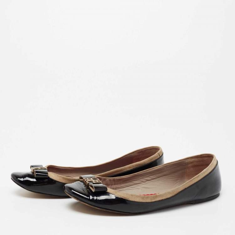 Pre Owned CH Carolina Herrera Black/Beige Patent leather And Suede Ballet Flats Size 40