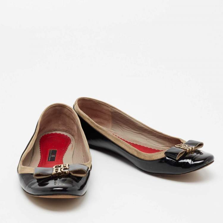 Pre Owned CH Carolina Herrera Black/Beige Patent leather And Suede Ballet Flats Size 40