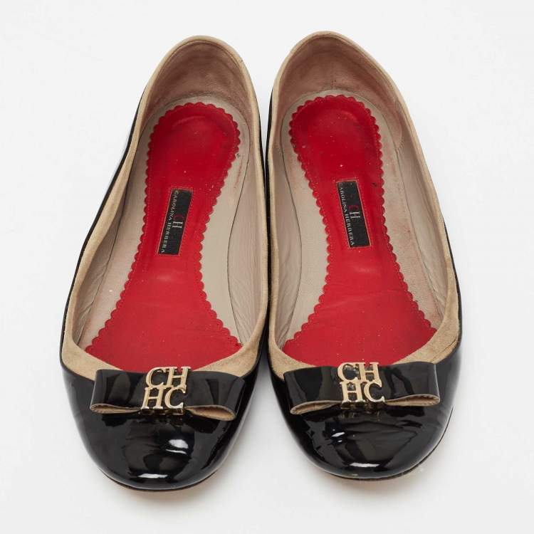 Pre Owned CH Carolina Herrera Black/Beige Patent leather And Suede Ballet Flats Size 40