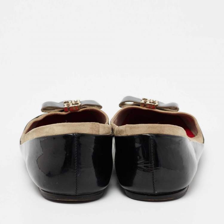 Pre Owned CH Carolina Herrera Black/Beige Patent leather And Suede Ballet Flats Size 40