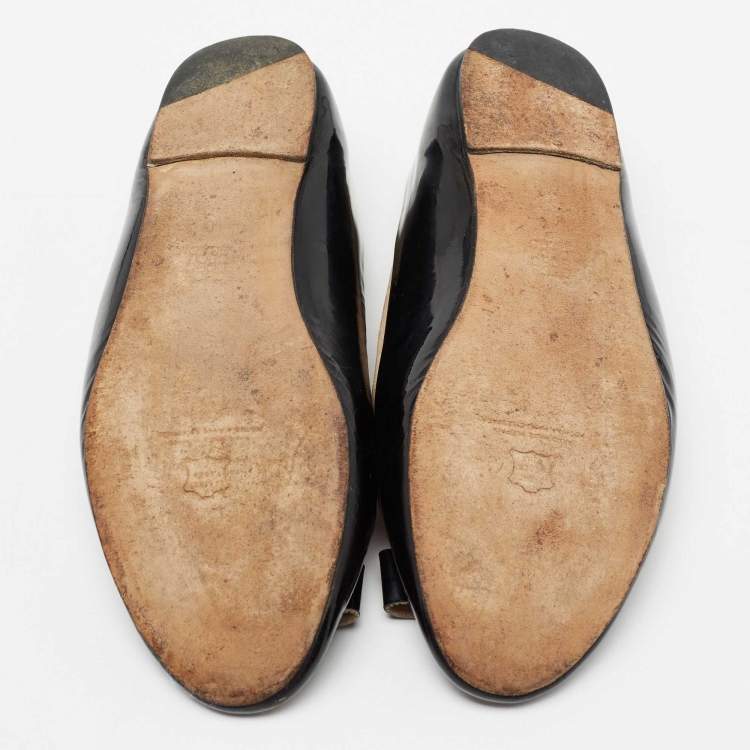 Pre Owned CH Carolina Herrera Black/Beige Patent leather And Suede Ballet Flats Size 40
