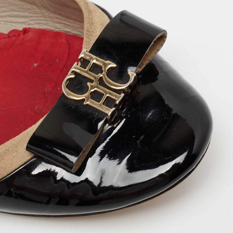 Pre Owned CH Carolina Herrera Black/Beige Patent leather And Suede Ballet Flats Size 40