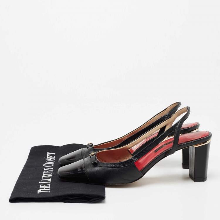 Pre Owned CH Carolina Herrera Black Patent and Leather Slingback Pumps Size 39