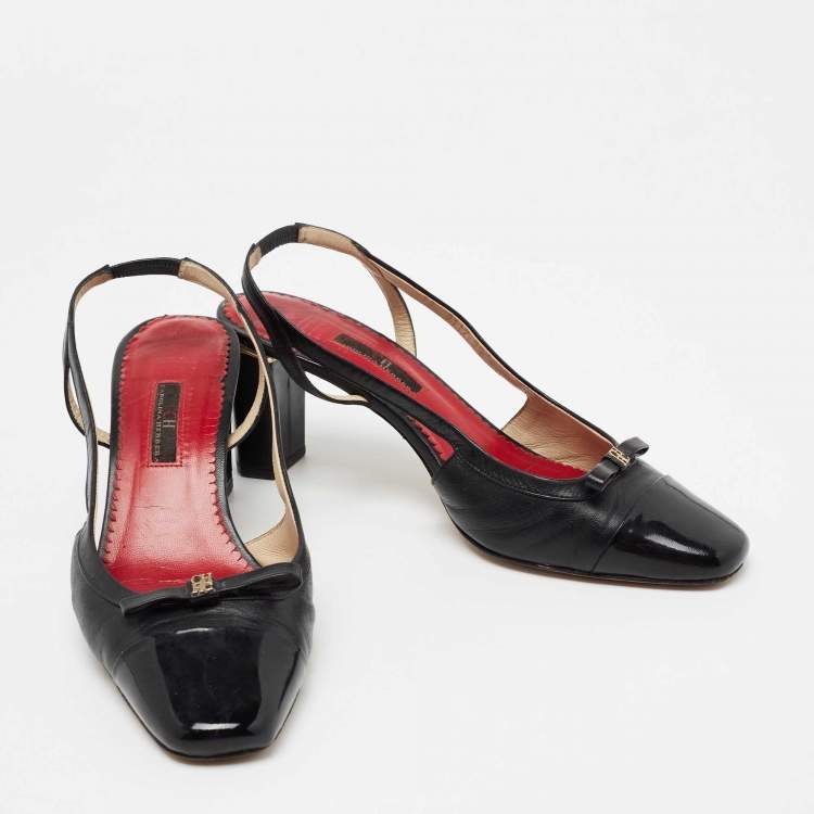 Pre Owned CH Carolina Herrera Black Patent and Leather Slingback Pumps Size 39