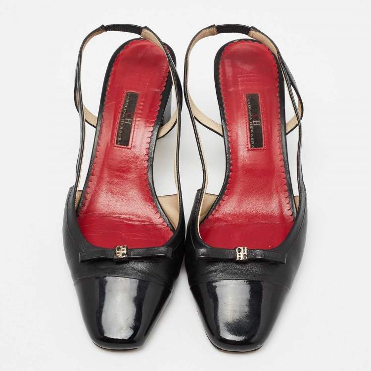 Pre Owned CH Carolina Herrera Black Patent and Leather Slingback Pumps Size 39