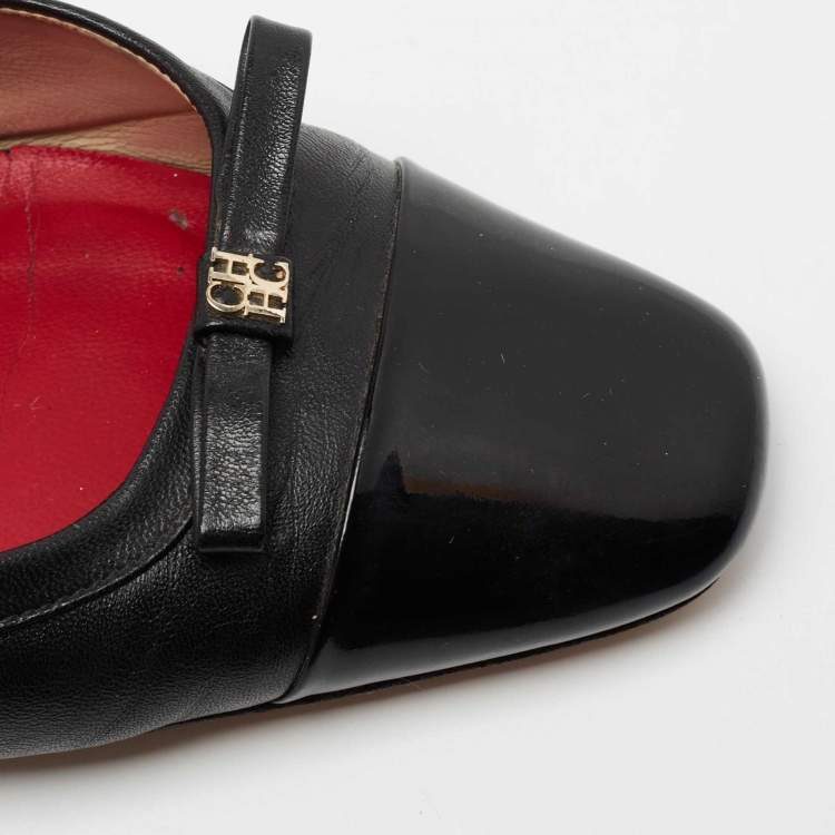 Pre Owned CH Carolina Herrera Black Patent and Leather Slingback Pumps Size 39
