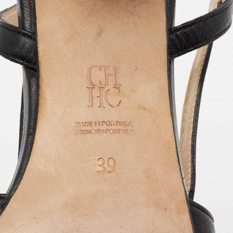 Pre Owned CH Carolina Herrera Black Patent and Leather Slingback Pumps Size 39