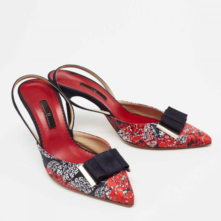 Pre Owned Carolina Herrera Multicolor Satin and Suede Bow Slingback Sandals Size 40