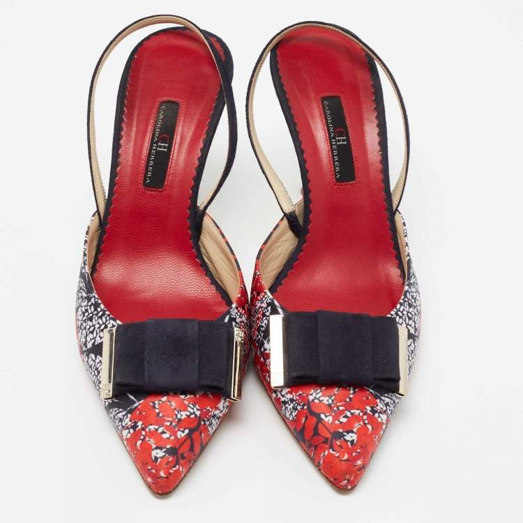 Pre Owned Carolina Herrera Multicolor Satin and Suede Bow Slingback Sandals Size 40