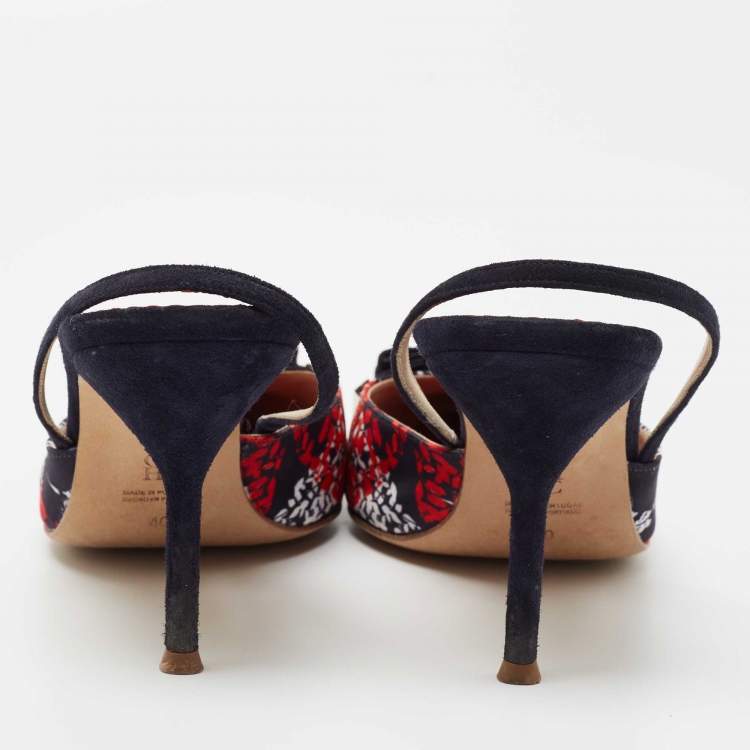 Pre Owned Carolina Herrera Multicolor Satin and Suede Bow Slingback Sandals Size 40