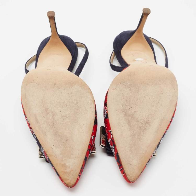 Pre Owned Carolina Herrera Multicolor Satin and Suede Bow Slingback Sandals Size 40