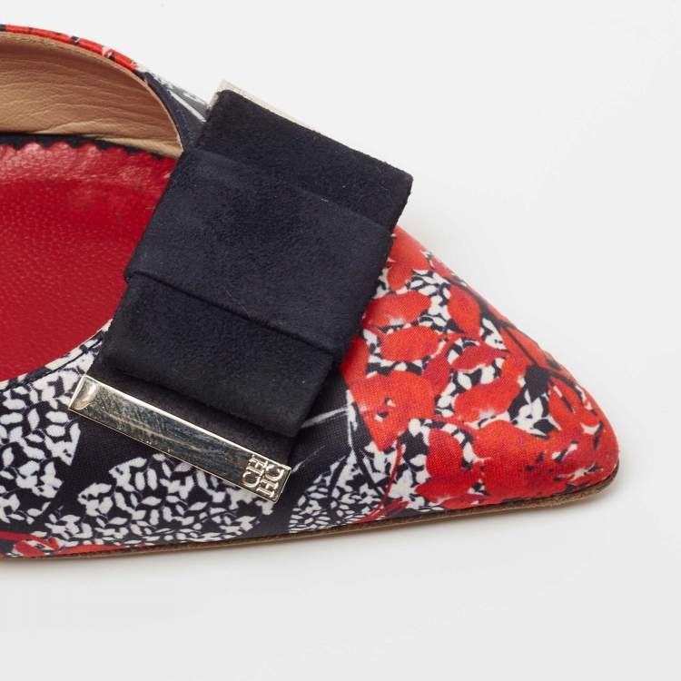 Pre Owned Carolina Herrera Multicolor Satin and Suede Bow Slingback Sandals Size 40